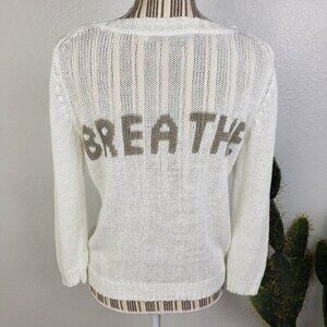 360 Sweater 100% Linen Open Knit Pullover Top 'Breathe' size M White Sheer Boho